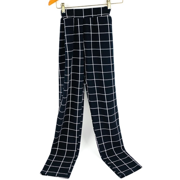 Elastic Waist Black Slant Pocket Grid Pants - Picture 10 of 10